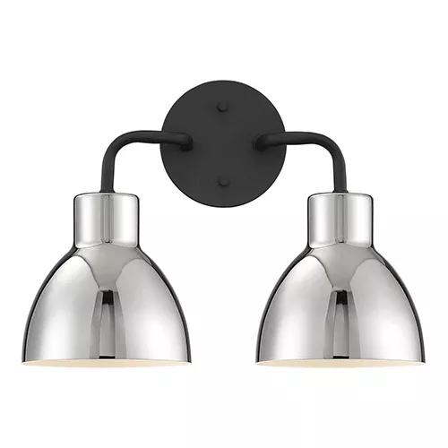 Satco 60-6772, SLOAN 2 LIGHT VANITY, 100W, 120V, Medium Base, Polished Nickel Shade, Matte Black Finish