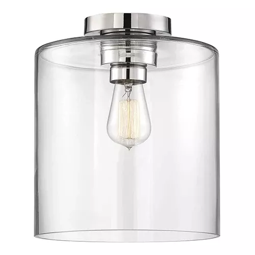 Satco 60-6778, CHANTECLEER 1 LIGHT SEMI FLUSH, 100W, 120V, Medium Base, Clear Glass, Polished Nickel Finish
