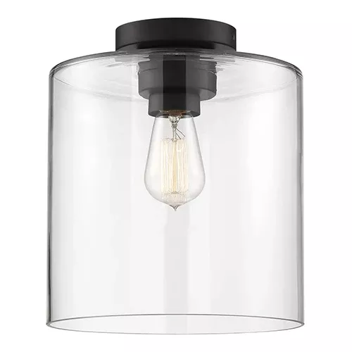 Satco 60-6779, CHANTECLEER 1 LIGHT SEMI FLUSH, 100W, 120V, Medium Base, Clear Glass, Matte Black Finish