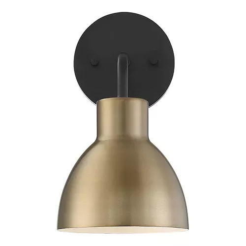 Satco 60-6791, SLOAN 1 LIGHT VANITY, 100W, 120V, Medium Base, Matte Black and Burnished Brass Finish