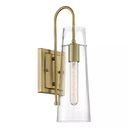 Satco 60-6859, ALONDRA 1 LIGHT WALL SCONCE, 60W, 120V, Medium Base, Clear Glass, Vintage Brass Finish