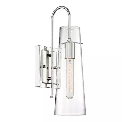 Satco 60-6869, ALONDRA 1 LIGHT WALL SCONCE, 60W, 120V, Medium Base, Clear Glass, Polished Nickel Finish