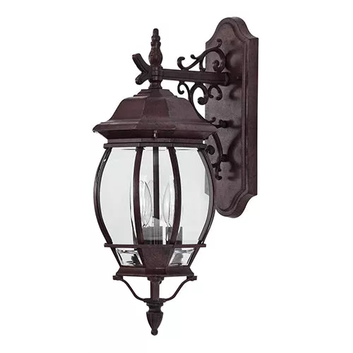 Satco 60-892, CENTRAL PARK 3 LT OUTDOOR, 22" Large Outdoor Wall Lantern Lighting Fixture, 60W, 120V, Candelabra Base, Clear Beveled Glass, Replaceable Light Source, Old Bronze Finish