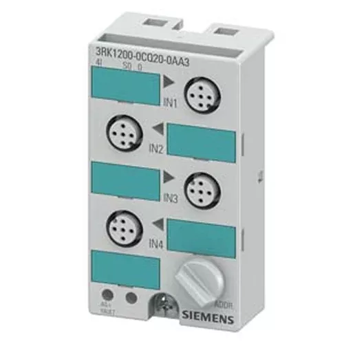 Siemens 3RK1200-0CQ20-0AA3, AS-i Compact Module K45 Digital 4 DI, IP67 4 x Input, Maximum 200 mA 4 x M12 Socket Mounting Plate 3RK1901-2EA00 or 3RK1901-2DA00 Must Be Ordered Separately
