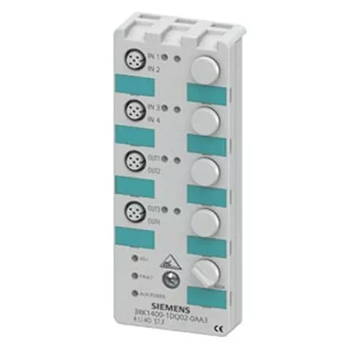 Siemens 3RK1400-1DQ02-0AA3, AS-i Compact Module K60 Digital 2 x (2 DI/2 DQ), IP67 2 x 2 Inputs, Maximum 200 mA 2 x 2 Outputs, 1 A, 24 V DC 4 x M12 Standard Socket Y Assignment Mounting Plate 3RK1901-0CA00 Must Be Ordered Separately