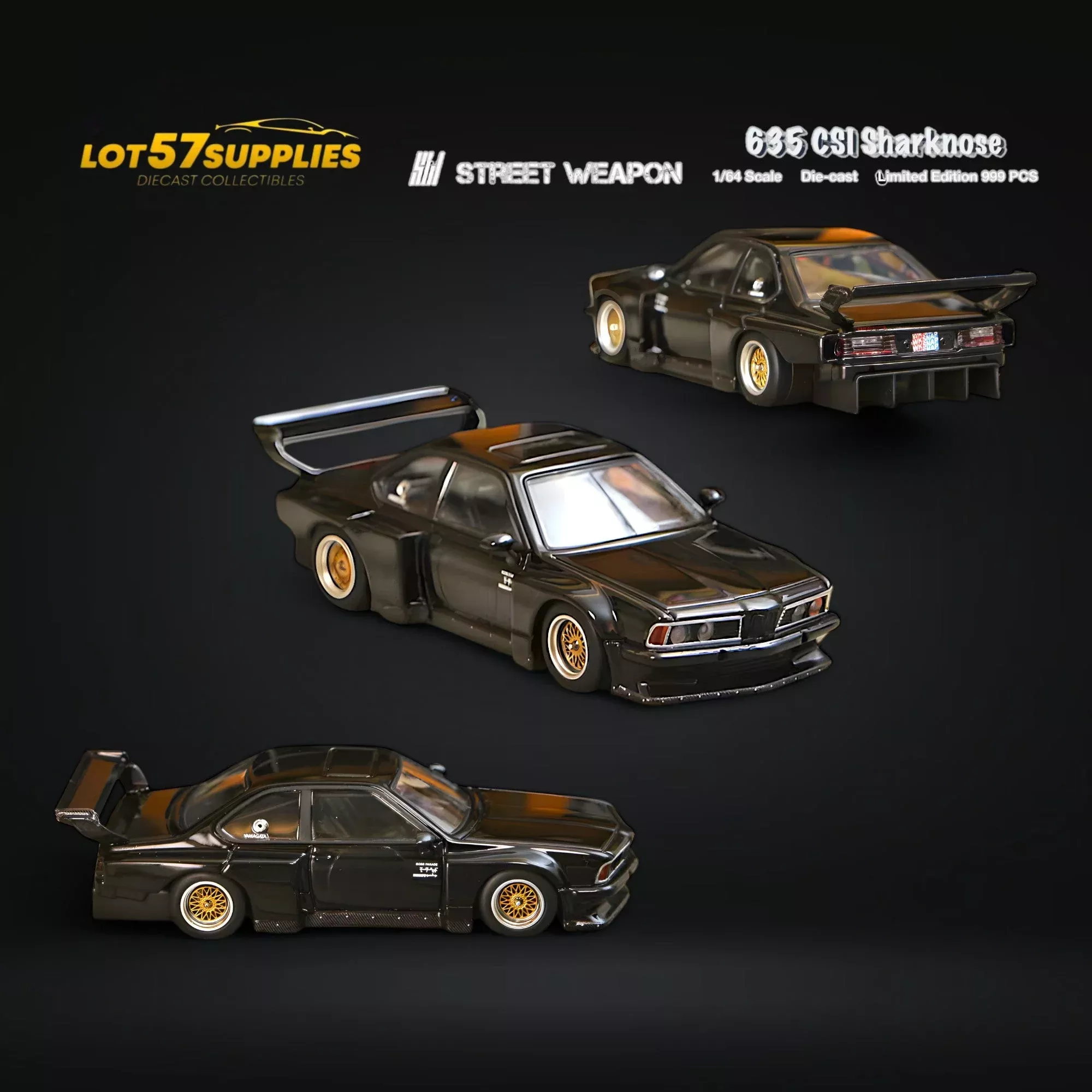 Street Weapon BMW E24 635 CSI Sharknose WideBody Black 1:64
