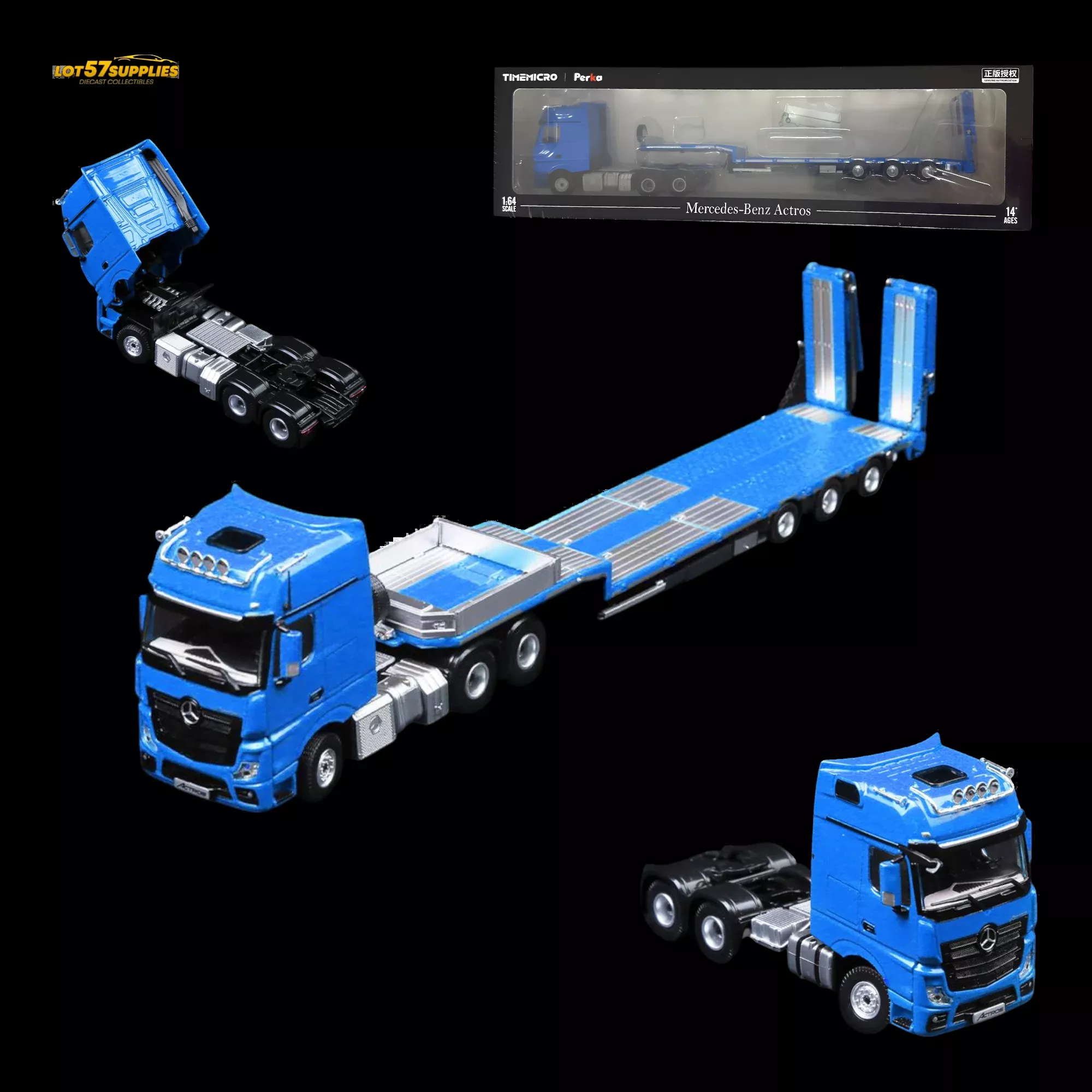 TimeMicro & Perka BENZ FLATBED TRANSPORT VEHICLE – Blue 1:64