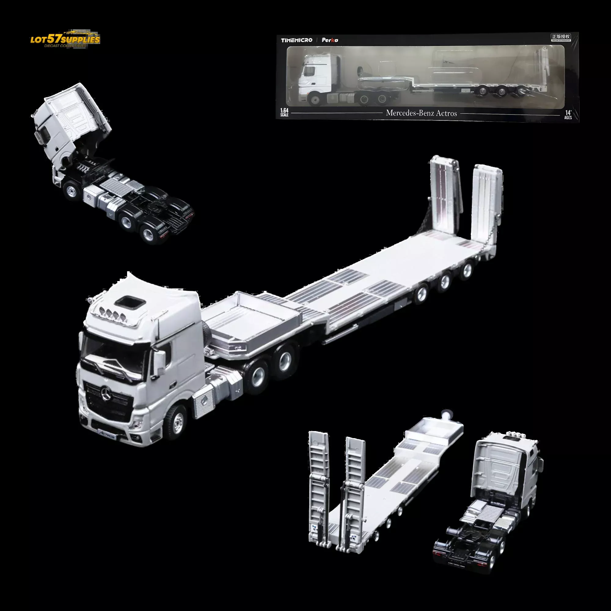 TimeMicro & Perka BENZ FLATBED TRANSPORT VEHICLE – White 1:64