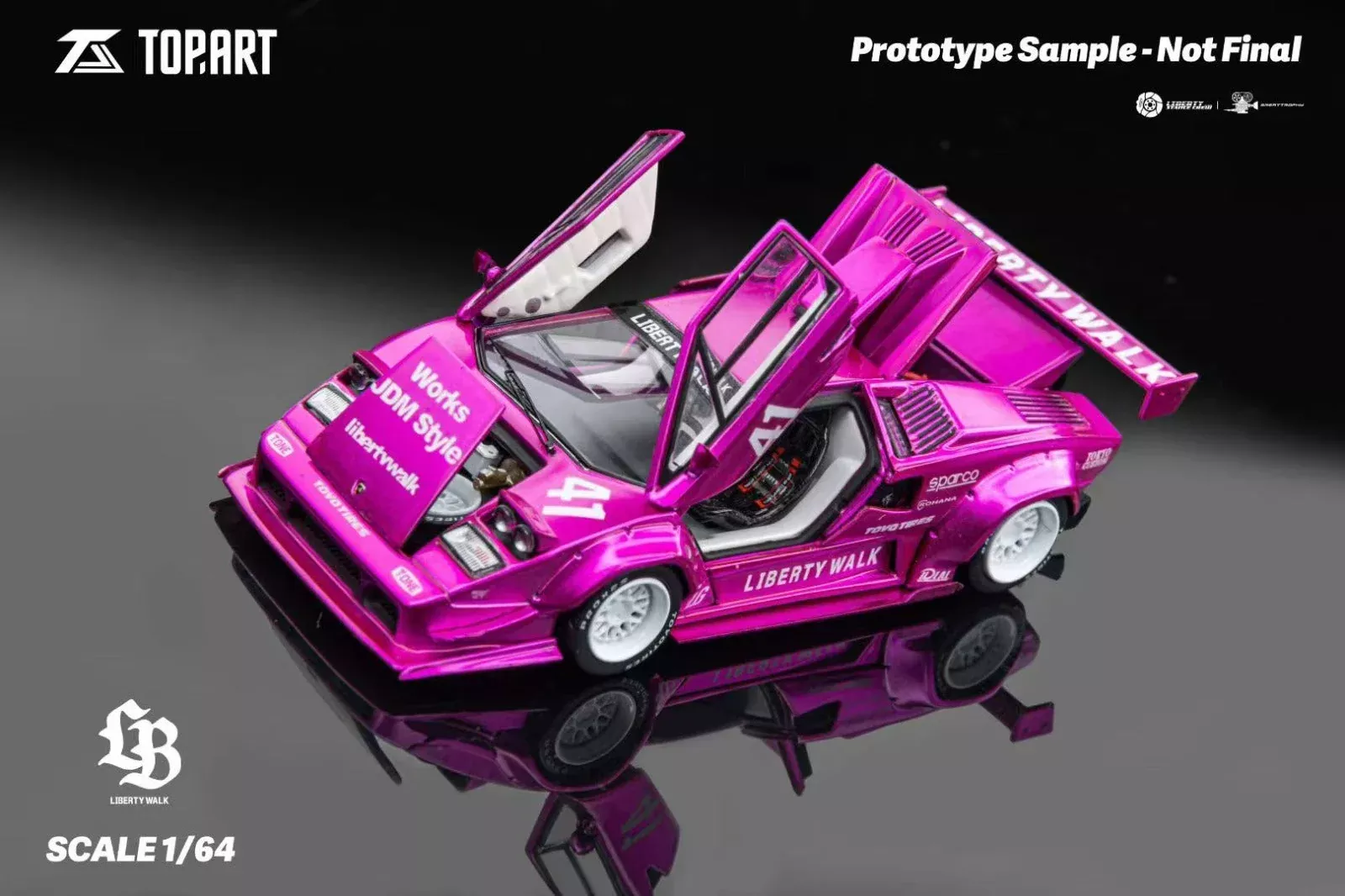 TOPART Lamborghini Countach LBWK Flash Pink White 1:64