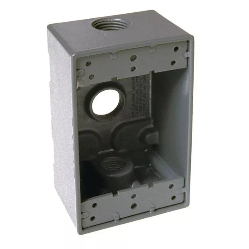 Weatherproof Box, 1 Gang, (3) 3/4″ Outlets, 2″ Deep, Aluminum Die Cast By Hubbell-Raco 5324-0