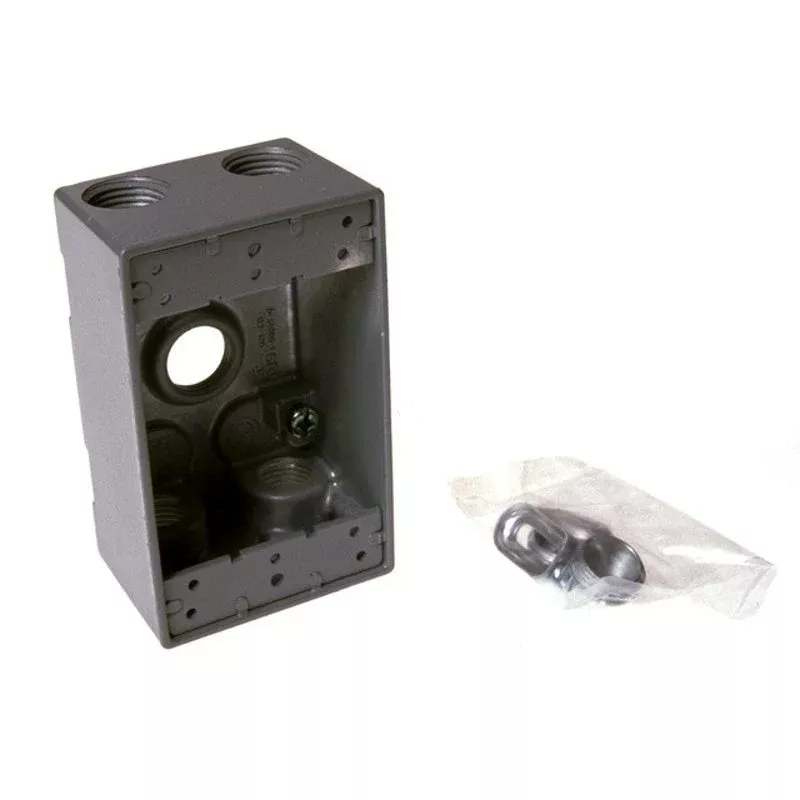 Weatherproof Box, 1 Gang, (5) 3/4″ Outlets, 2″ Deep, Aluminum Die Cast By Hubbell-Raco 5331-0
