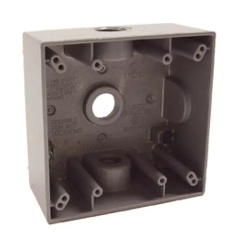 Weatherproof Box, 2 Gang, (3) 1/2″ Outlets, 2″ Deep, Aluminum Die Cast By Hubbell-Raco 5333-0