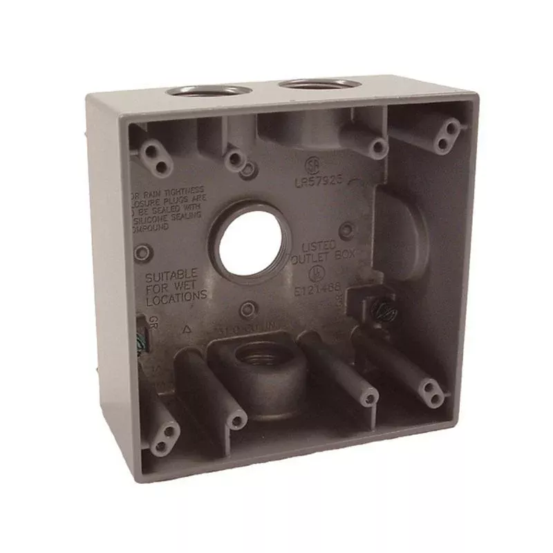 Weatherproof Box, 2 Gang, (4) 3/4″ Outlets, 2″ Deep, Aluminum Die Cast By Hubbell-Raco 5343-0