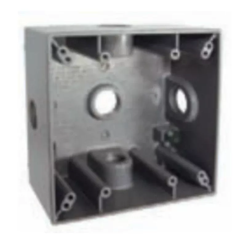 Weatherproof Box, 2 Gang, (5) 1/2″ Outlets, 2″ Deep, Aluminum Die Cast By Hubbell-Raco 5334-0