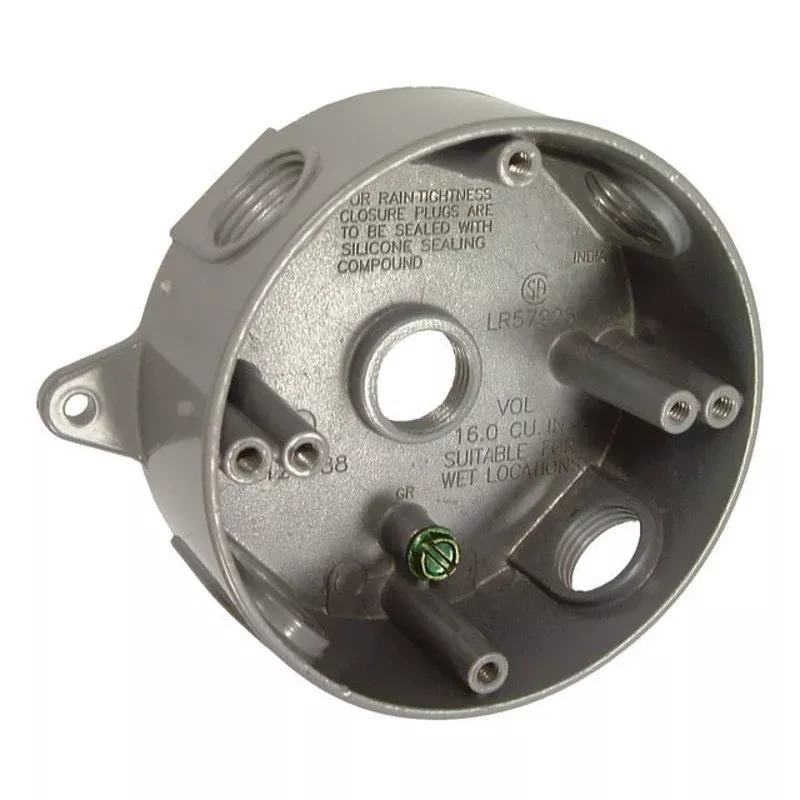 Weatherproof Box, 4″ Diameter, (5) 1/2″ Outlets, 1-1/2″ Deep, Aluminum Die Cast By Hubbell-Raco 5361-5